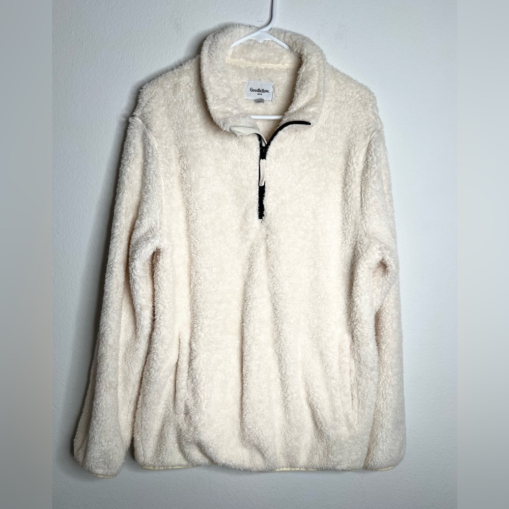 Goodfellow & Co Women’s Quarter Zip Fleece Size L Color Crean Kangaroo Pocket